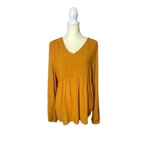 Sonoma Smocked Bodice Flowy Babydoll Peasant Top In Yellow Women's Size Large